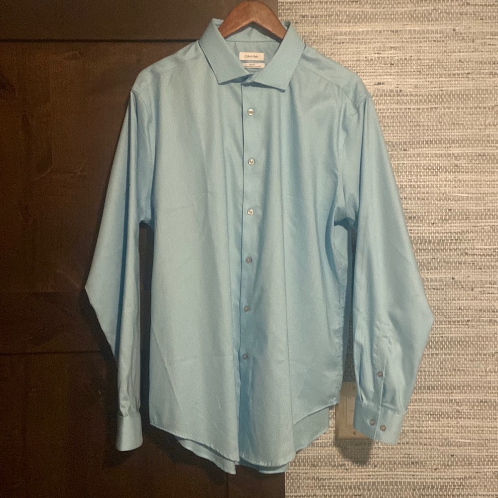 Calvin Klein Mens Slim Fit Blue Dress Shirt | 17 1/2, 34/35.